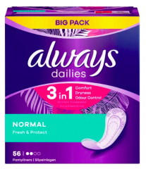 always Slipeinlage Fresh&Protect Normal BigPack 56 St, Прокладки Ежедневные Normal 56 штук, 3 упаковки (168 штук)