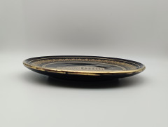 Тарелка декоративная винтажная &quot;Акрополь в Парфеноне&quot; позолоченный (24 К), в черно-золотистых тонах, керамика, 23 см, Греция, 1970-80гг.