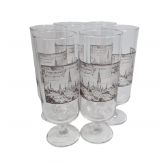 Бокалы пивные винтажные Dortmunder Union Siegel Pils на ножке, стекло, 6 шт., 18 см, Германия, 1960-70гг.