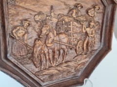 German Wood Винтажное деревянное панно "Сенокос", ручная работа, 23см, Германия 1950-60гг.