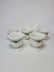 НАБОР подставок для яиц, фарфор с зеленым растительным рисунком, 5 шт, 5 см, Германия, 1960-70гг.