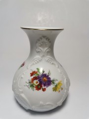 Royal Porzellan Bavaria KPM Germany Kerafina, Королевский Фарфор Бавария КПМ Керафина Винтажная фарфоровая ваза с мейсенским букетом на фоне фактурного узора, 13см, Германия 1960г.