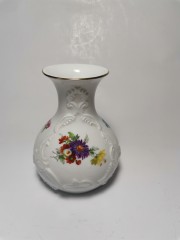 Royal Porzellan Bavaria KPM Germany Kerafina, Королевский Фарфор Бавария КПМ Керафина Винтажная фарфоровая ваза с мейсенским букетом на фоне фактурного узора, 13см, Германия 1960г.