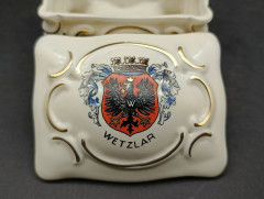 Шкатулка винтажная Wolf с гербом, ручная работа, фарфор, 8.5 х 7 см, Германия, 1960-70гг.