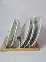 Набор тарелок винтажных Sarreguemines France, белый фарфор с коричневым цветочным декором, 6шт x 21 x 2,5 см, Франция, 1960-70гг.