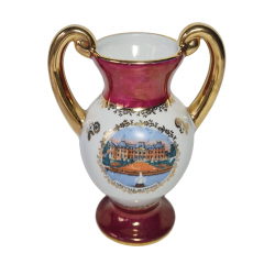 Ваза винтажная Limoges France "Замок Люневиль" с 2 ручками, среднего размера, фарфор, 15.5 см, Франция, 1960-70гг.