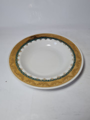 H&amp;C Czechoslovakia Набор тарелок, белый фарфор с зелено-золотым ободком, 4 шт х 23 x 3,5 см, Чехословакия, 1960-70гг.