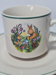 Чайное трио винтажное Hillary &amp; Bros. &quot;Пасхальные кролики на поляне&quot;, уникальный дизайн, фарфор, Англия, 1970-80гг.