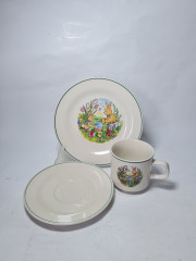 Чайное трио винтажное Hillary &amp; Bros. &quot;Пасхальные кролики на поляне&quot;, уникальный дизайн, фарфор, Англия, 1970-80гг.