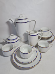 Сервиз чайный винтажный Eamag Alt Schonwald на 4 персоны, с синей и золотой полосой, фарфор, Германия, 1960-70гг.