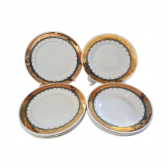 H&amp;C Czechoslovakia Набор тарелок Белый фарфор с зелено-золотым  ободком, 4шт х 23 x 3,5 см и 4шт х 24,5 x 3 см, Чехословакия, 1960-70гг.