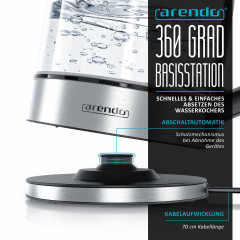 Arendo Arendo Wasserkocher, 1,7 l, 2000 W, Glas Edelstahl, Temperatureinstellung, 360° Basis, Warmhaltefunktion Чайник Arendo, 1,7 л, 2000 Вт, стекло нержавеющая сталь, регулировка температуры, подставка на 360°, функция поддержания тепла