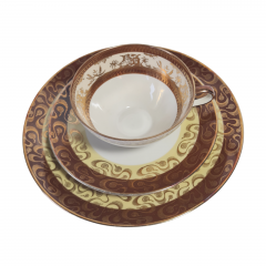 Чайное трио винтажное Winterling Markleuthen Bavaria  в коричнево-желтых тонах с золотым декором, фарфор, Германия, 1960-70гг.