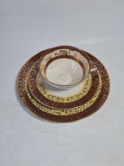 Чайное трио винтажное Winterling Markleuthen Bavaria  в коричнево-желтых тонах с золотым декором, фарфор, Германия, 1960-70гг.