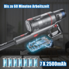 VISTEFLY VISTEFLY Akku-Stielstaubsauger V15 Geeignet zur Reinigung von Tierhaaren, Teppichen und Hartboden, 500,00 W, beutellos, automatische Saugkraftregelung, 60 Minuten Laufzeit, 3 Saugmodi Silber Беспроводной пылесос VISTEFLY V15 Подходит для уборки ш