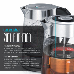 Arendo Arendo Wasserkocher, 1,7 l, 2200 W, Edelstahl Glas mit Teesieb, Teekocher, Temperaturwahl 40° C 100° C Чайник Arendo, 1,7 л, 2200 Вт, стакан из нержавеющей стали с ситечком для чая, чайник, выбор температуры 40°С 100°С