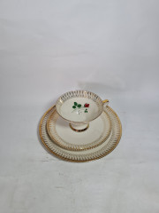 Чайное трио винтажное Winterling Roslau Bavaria &quot;Алая роза&quot; с золотым орнаментом, фарфор, Германия, 1960-70гг.