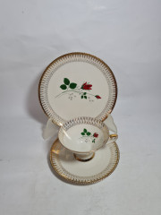 Чайное трио винтажное Winterling Roslau Bavaria &quot;Алая роза&quot; с золотым орнаментом, фарфор, Германия, 1960-70гг.