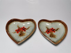 Schramberg, Шрамберг Две винтажные розетки-блюдца в форме сердечек с оранжевыми цветами, 12см х 11см, Германия 1950-1960гг.