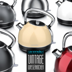 Arendo Arendo Wasserkocher, 1,7 l, 2200 W, Edelstahl Retrostyle Vintage, Uberhitzung Trockenkochschutz, schwarz Чайник Arendo, 1,7 л, 2200 Вт, нержавеющая сталь, ретро-стиль, винтаж, защита от перегрева и выкипания, черный