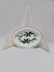 Reutter Овальное блюдо с резным краем &quot;Красные ягоды&quot;, 13см x 9,5см, Германия, 1960-70гг.