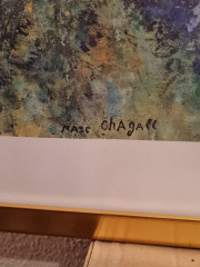 Картина-репродукция винтажная Марк Шагал "Влюбленные в Венеции (1957)", большой формат, в раме, 82.5 х 63 см, Германия, 1980-90гг.