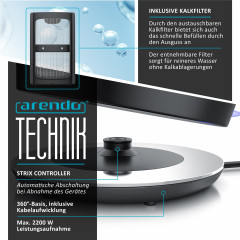 Arendo Arendo Wasserkocher, 1,7 l, 2200 W, Edelstahl, Retro Style Vintage, Uberhitzungs Trockenkochschutz, grau Чайник Arendo, 1,7 л, 2200 Вт, нержавеющая сталь, винтажный ретро-стиль, защита от перегрева при сухом кипячении, серый