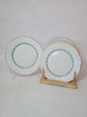 Набор десертных тарелок винтажных Thun, белый фарфор с зеленым узором и позолотой Natalie, 6шт х 19,5 x 2 см, Чехословакия, 1960-70гг.