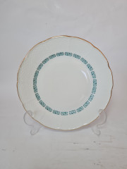 Набор десертных тарелок винтажных Thun, белый фарфор с зеленым узором и позолотой Natalie, 6шт х 19,5 x 2 см, Чехословакия, 1960-70гг.