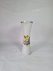 Ваза винтажная Waldershof Bavaria, белый фарфор с обильным ярким цветочным декором и позолотой 22К, 26 x 9 см, Германия, 1960-70гг.