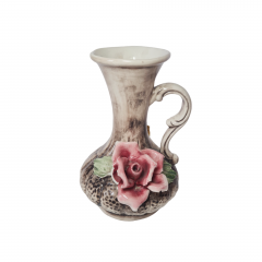 Capodimonte Italy Бело-черная фарфоровая ваза с цветочным фактурным декором &quot;Красная роза&quot;, 19,5 x 13 см, Италия, 1960-70гг.