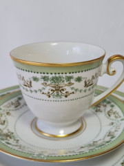 Чайное трио винтажное Tirschenreuther / Hutschenreuther Gruppe с зеленым узором, фарфор, Германия, 1960-70гг.