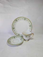 Чайное трио винтажное Tirschenreuther / Hutschenreuther Gruppe с зеленым узором, фарфор, Германия, 1960-70гг.