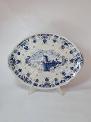 Блюдо винтажное овальное Delft Blue / Erven Lucas Bols из Флора Гауда, делфтский фарфор, ручная роспись, 42 x 32см, Голландия, 1950-60гг.