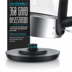 Arendo Arendo Wasserkocher, 1,7 l, 2200 W, Edelstahl, Glaswasserkocher, automatische Abschaltung, Kalkfilter, LED silberfarben Чайник Arendo 1,7 л, 2200 Вт, стеклянный чайник из нержавеющей стали, с автоматическим отключением, фильтром от накипи, светодио