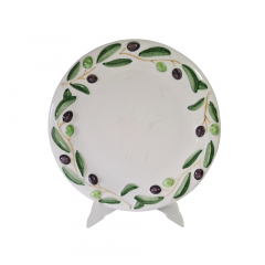 Тарелка винтажная Tiriduzzi Deruta с оливками, ручная роспись, керамика, 32 x 4 см, Италия, 1960-70гг.