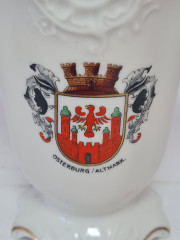 Ваза винтажная &quot;Герб Остербурга, Альтмарк&quot;, белый фарфор  с позолоченным рельефным краем Plankenhammer, 7,5 x 11,5 x 12 см, Германия, 1960-70гг.