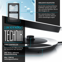 Arendo Arendo Wasserkocher, 1,7 l, 2200 W, Edelstahl Retrostyle Vintage, LED Temperaturanzeige, schwarz matt Чайник Arendo, 1,7 л, 2200 Вт, нержавеющая сталь, винтажный стиль ретро, ??светодиодный индикатор температуры, матовый черный