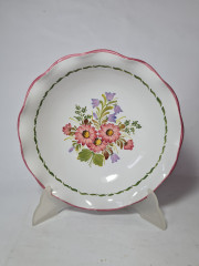 Gollhammer Keramik Керамическое глубокое сервировочное блюдо &quot;Полевые цветы&quot; в розово-бордовых тонах, 22,5 x 6 см, Германия, 1960-70гг.