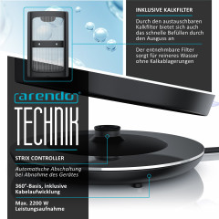 Arendo Arendo Wasserkocher, 1,7 l, 2200 W, Edelstahl Retro Style Vintage, Uberhitzung Trockenkochschutz, kupfer Чайник Arendo, 1,7 л, 2200 Вт, нержавеющая сталь, ретро-стиль, винтаж, защита от перегрева, защита от выкипания, медь