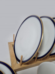 Hutschenreuther Arzberg Bavaria Винтажный кофейный набор на 4 персоны, белый фарфор с синим ободком и позолотой, Германия, 1960-70гг.