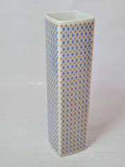 Ваза винтажная H&G Selb / Heirich Bavaria вытянутой формы, с необычным голубо-золотистым узором, фарфор, 23 см, Германия, 1960-70гг.