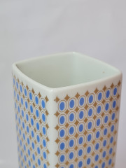 Ваза винтажная H&G Selb / Heirich Bavaria вытянутой формы, с необычным голубо-золотистым узором, фарфор, 23 см, Германия, 1960-70гг.