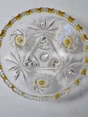 Тарелка винтажная хрустальная с желтым цветочным декором, 16,5 x 6,5 см, Германия, 1960-70гг.