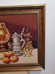 Картина винтажная "Натюрморт с фруктами и бокалами", гобелен, большой формат, 92 х 52 см, в дерев.раме, Германия, 1960-70гг.