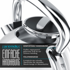 Arendo Arendo Wasserkocher, 1,7 l, 2200 W, Edelstahl, Retro Style Vintage, Uberhitzungs Trockenkochschutz, weiss Чайник Arendo, 1,7 л, 2200 Вт, нержавеющая сталь, винтажный стиль ретро, ??защита от перегрева и сухого кипения, белый