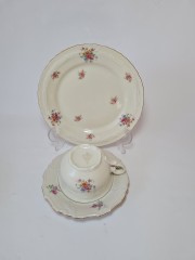 Чайное трио винтажное Drw Bavaria с букетами цветов и позолотой по ободку, фарфор, Германия, 1960-70гг. 