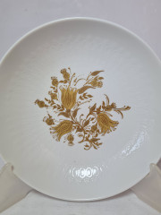 Тарелка винтажная Rosenthal, белый фарфор с золотым растительным рисунком, 18,5 x 4 см, Германия, 1960-70гг.