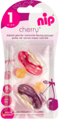 Nip Соска (успокаивающая) Cherry Girl rund Latex 0-6 Месяц	ы violett/pink, 2 шт