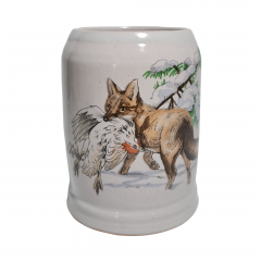 Немецкая пивная кружка винтажная Sb / F.Reimann &quot;Лиса с добычей&quot;, керамика, 0.4 л, 13 см, Германия, 1970-80гг.